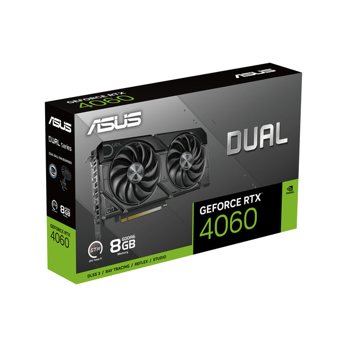 ASUS Dual GeForce RTX 4060 EVO OC Edition 8 GB GDDR6, PCIe 4.0, 8 GB GDDR6, DLSS 3, HDMI 2.1a, DisplayPort 1.4a, Axial-tech Fan Design, 0dB Technology, Dual BIOS, Auto-Extreme Technology -- 3 Year ASUS Warranty