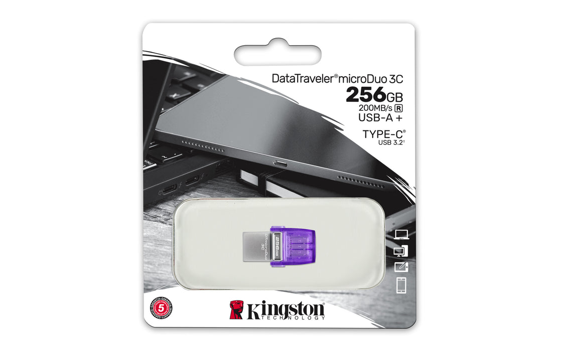 Kingston 256GB DataTraveler microDuo 3C Dual USB Type-C and USB Type-A connectors, 200mb/s -- 5 Year Kingston Warranty