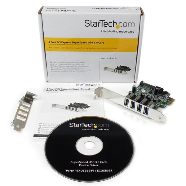 4 Port USB3.0 PCI Express 1X card full and low profile brackets -- 30 Day TTE.CA Warranty -- 2 Year StarTech Warranty