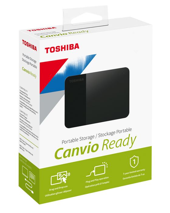 TOSHIBA CANVIO Ready Portable External Hard Drive, USB 3.0, 1TB, Black Colour -- 1-Year TOSHIBA Warranty