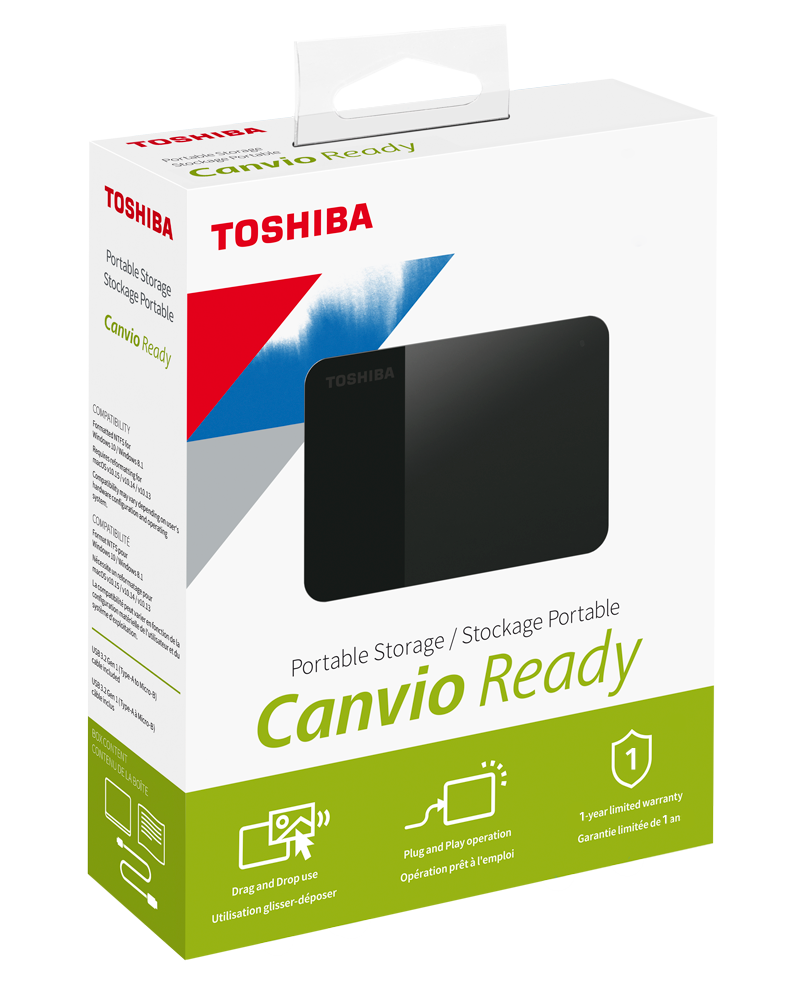 TOSHIBA CANVIO Ready Portable External Hard Drive, USB 3.0, 1TB, Black Colour -- 1-Year TOSHIBA Warranty